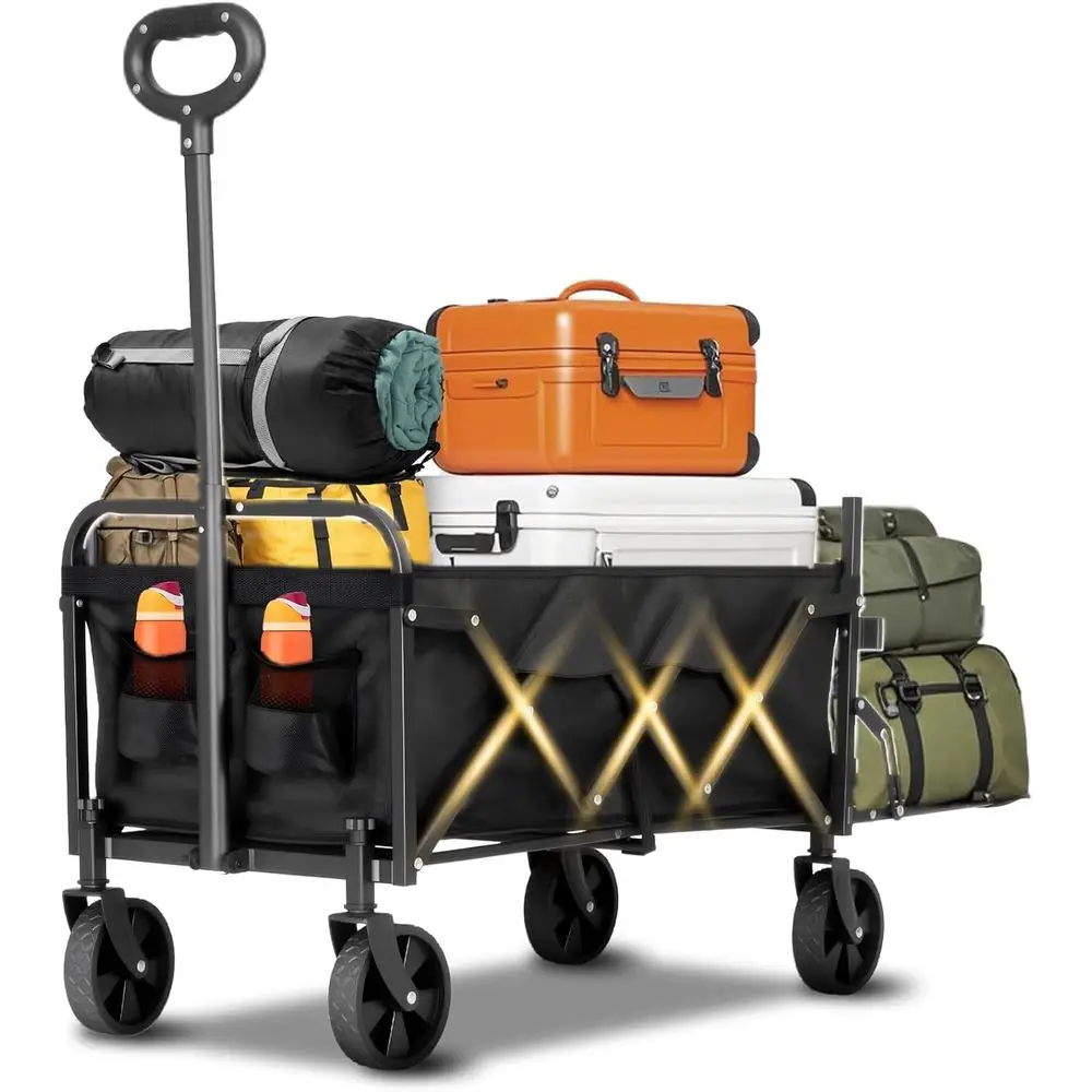 

120L Heavy-Duty Collapsible Utility Wagon with Extended Tailgate - All-Terrain Portable Cart for Beach, Camping, Shopping, and O