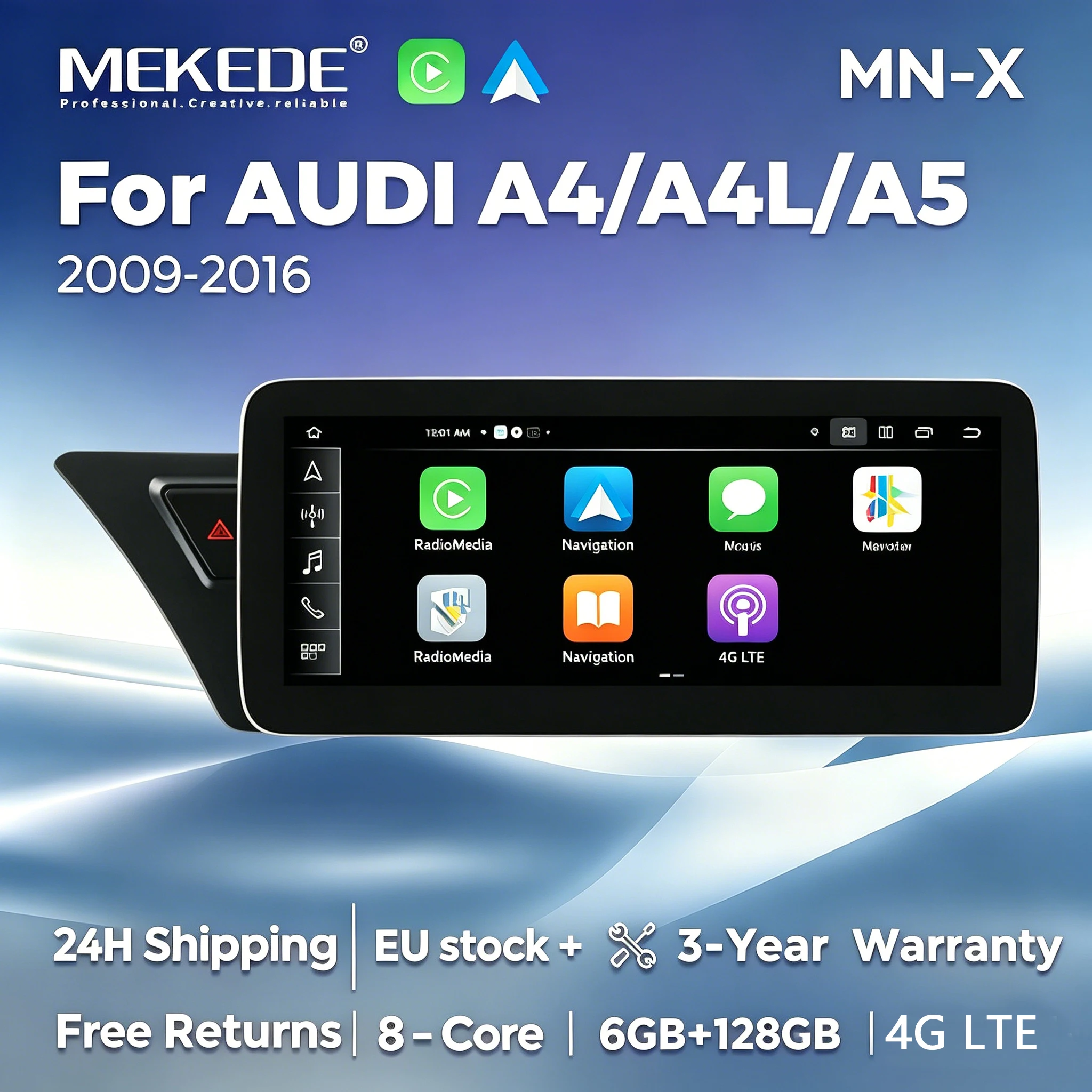 MEKEDE, disponibile in magazzino nell'UE, autoradio da 10,25 pollici, 6G+128GB, Carplay wireless, 4G, per Audi A4 B8, S4, A4L, A5, S5, modelli 2009-2016, Android 14, lettore multimediale per auto con