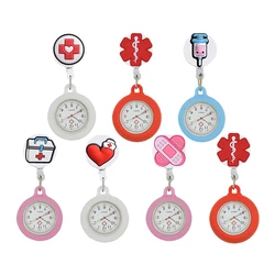 YIJIA Cartoon Red Cross Retractable Badge Reel Pocket Watches for Nurse with Colourful Silicone Case for Medical Workers