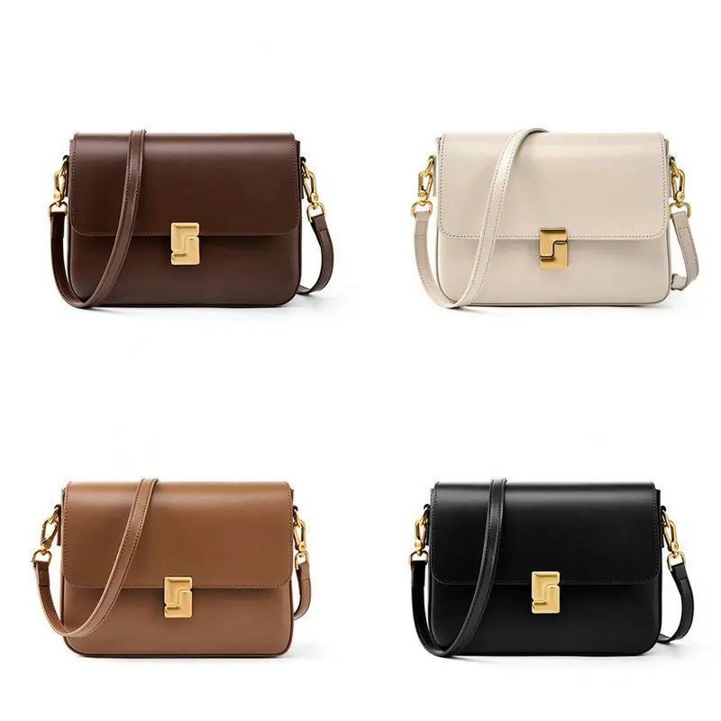 New Women Casual Split Leather Underarm Handbag Ladies Commuter Shoulder Crossbody Tofu Bag Fashionable Girl's Small Square Bags