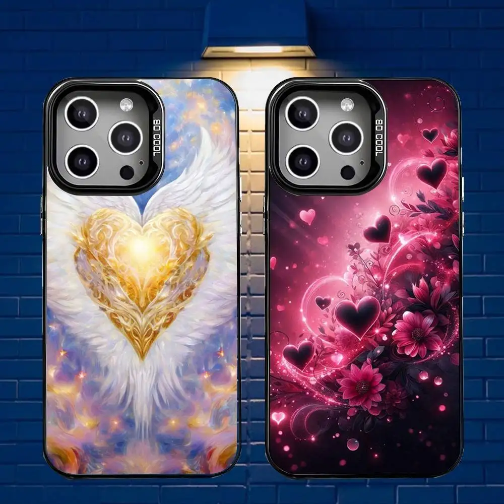 

Love Heart Phone Case For iPhone 16,15,14,13,12,11,Mini,Pro,E,MAX Gray Matte Silicone Black Cover