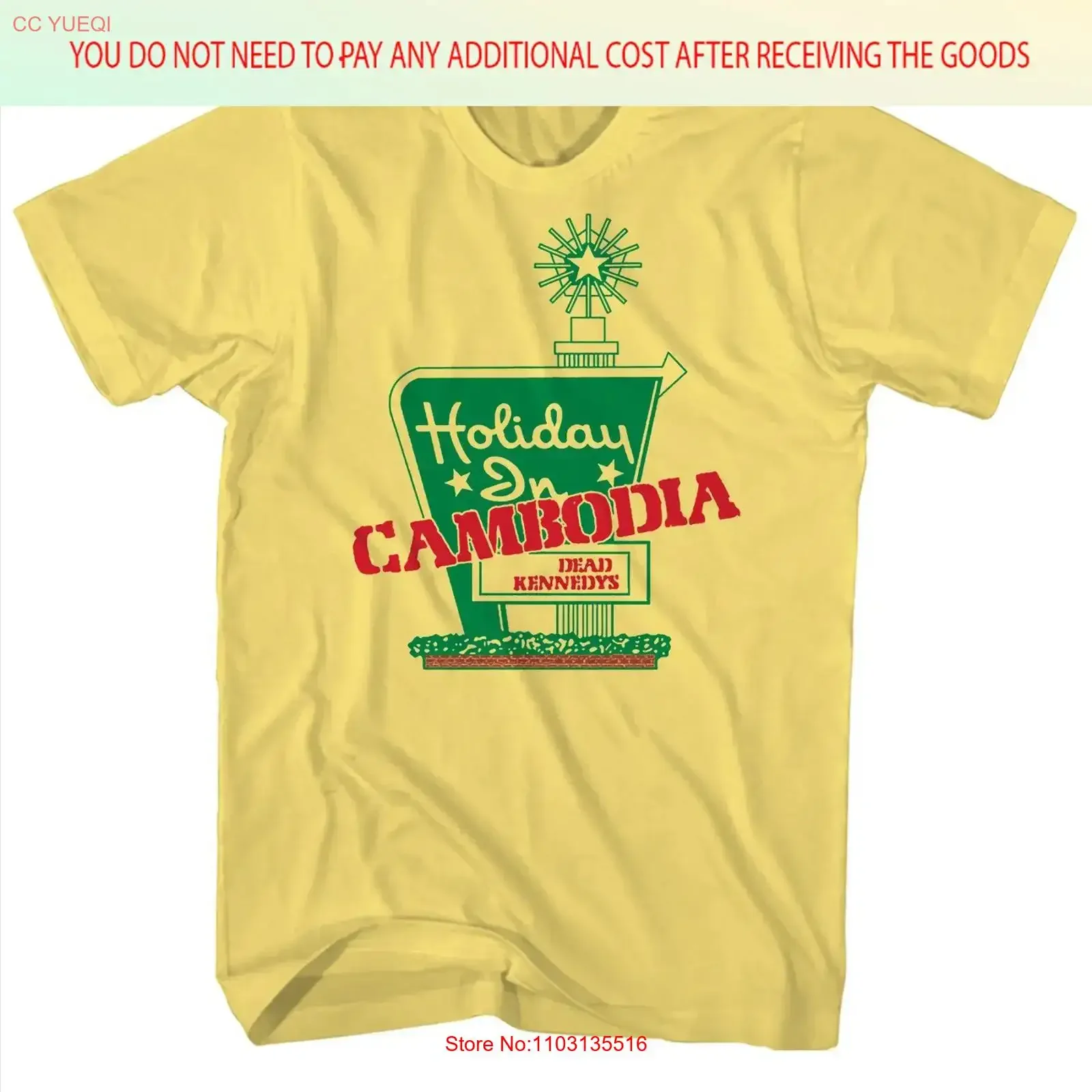 Винтажная футболка Dead Kennedys Band Holiday In Cambodia, желтая, размер S-5XL, BB524, винтажная, с эффектом потертости, уличный стиль, для повседневной носки, с графическим принтом