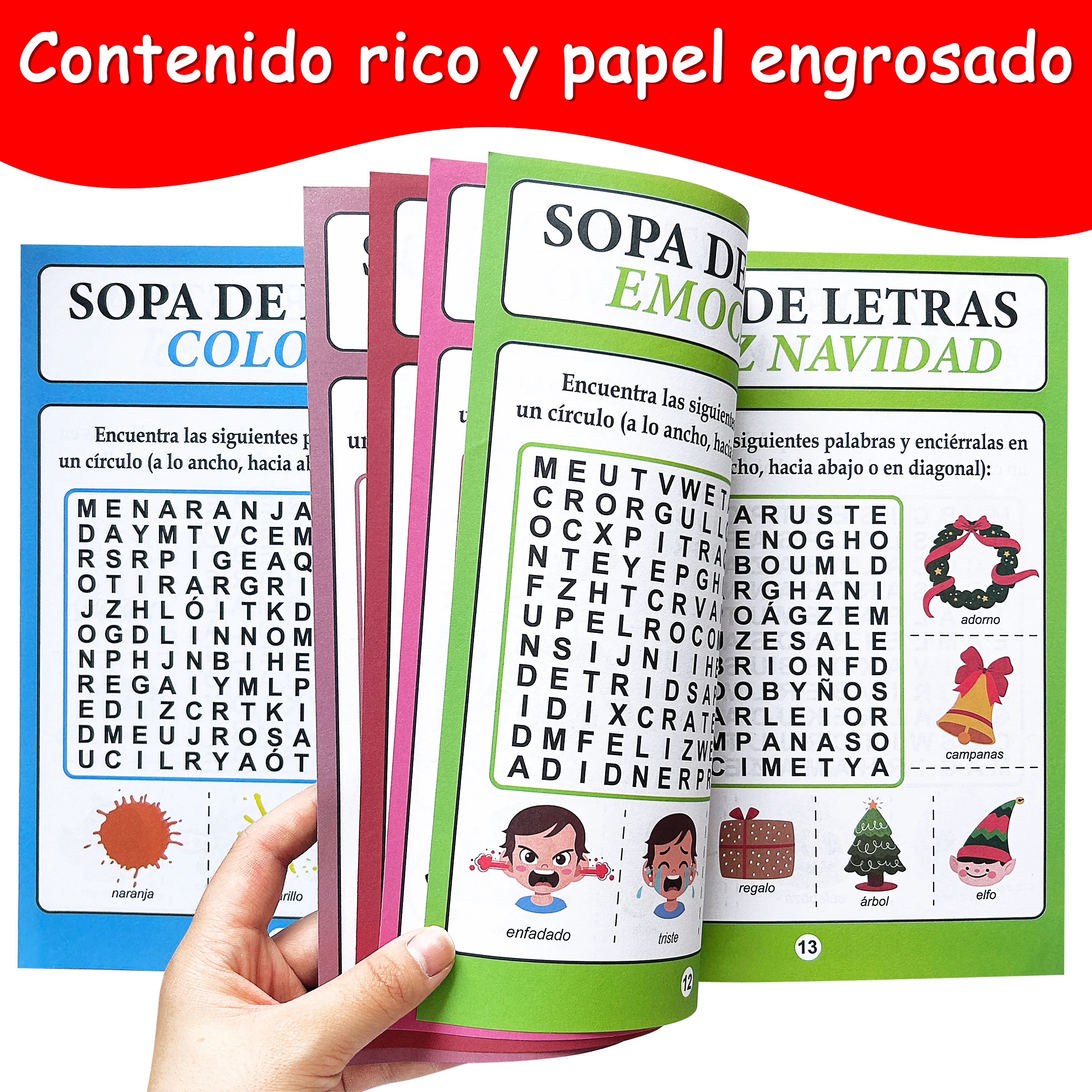 Spanish word search books suitable for children aged 6 to 12, 3 to choose from, over 80 hidden words, children's book gifts