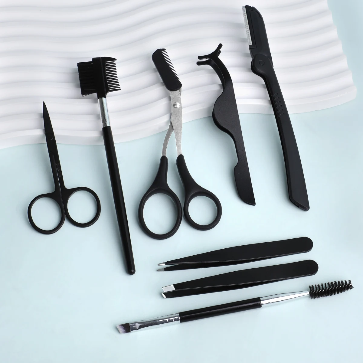 8-delige roestvrijstalen precisie wenkbrauw trimgereedschapset, een set handig wenkbrauw trimgereedschap, geschikt voor mannen.