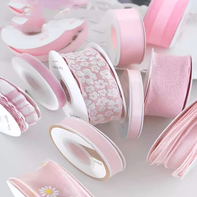 Pink Series Ribbons For Bow Knot Flower Baking DIY Handmade Gift Wrapping Christmas Wedding Birthday Party Decoration Ribbons