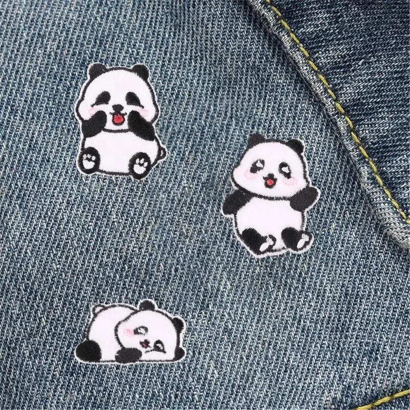 6pcs Panda Decorative On Patches Embroidered Badge Clothing Repair Patches