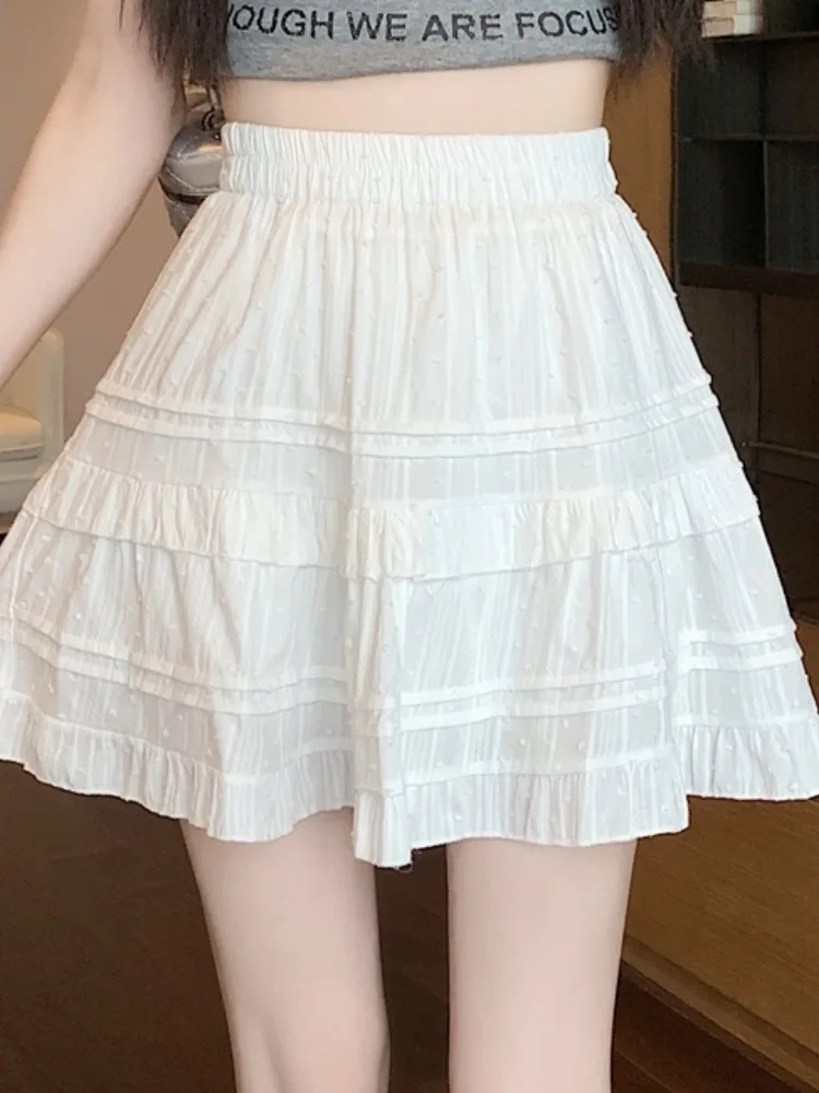 

Нежная юбка-трапеция с высокой талией и оборками в стиле «под дерево» для женщин, весна-лето, короткая, с защитой от просвечивания