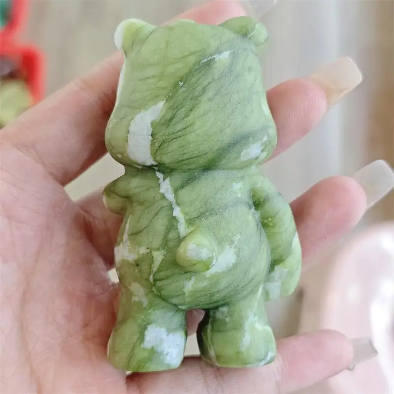 Natural Ophiolite Cartoon Bear Carving Energy Gem Reiki Healing Fengshui Home Office Decoration Gift 1pcs