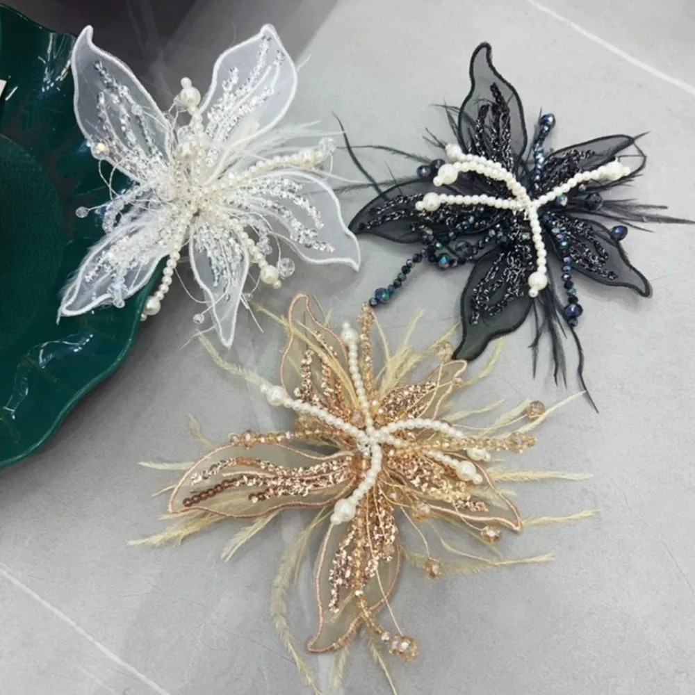 

Sweet Sequin Lace Feather Hair Clip Mesh Floral Flower Hairpin Beads Headwear Bridal Wedding Headwear Photography