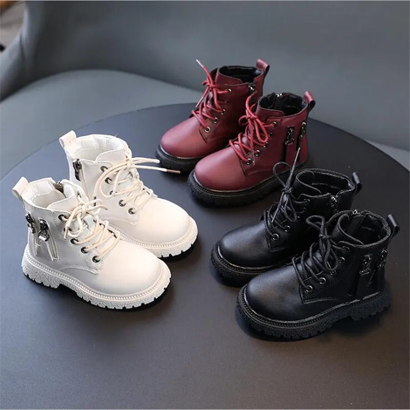 Children Autumn Winter Short Boots  Warm Retro Cotton Shoes Boys Girls Waterproof Non-slip Ankle Boots Kids Leather Boots