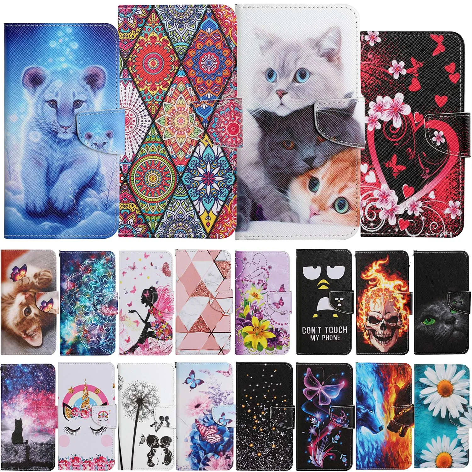 Cute Flower Cat Painted Case For Samsung Galaxy A04S A04 A13 LTE A14 A23 A23E A33 A34 A53 A54 A73 Leather Flip Wallet Cover Etui