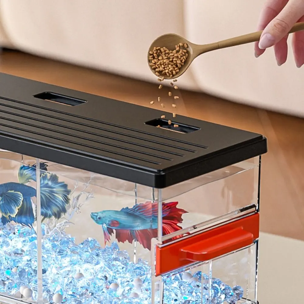 

Creative High Definition Transparent Fish Tank Shatterproof Stackable Desktop Fish Tank with Light 3 Grids Mini Fish Tank Gift