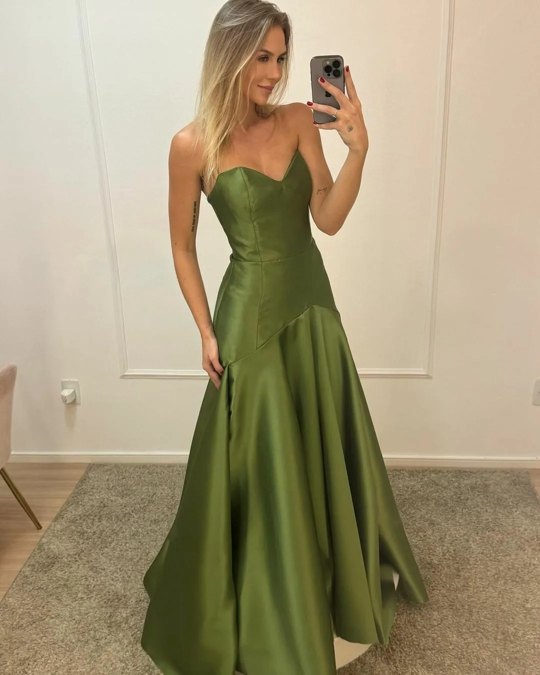 Msikoods Green Elegant Evening Dresses A Line Sweetheart Formal Occasion Dress Graduation Gown Satin Ruched Women Prom Dresses