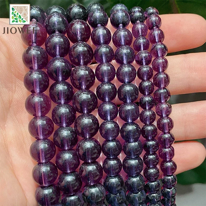 4/6/8/10/12mm Smooth Purple Quartz Round Spacer Beads DIY Bracelet Necklace Natural Stone For Fashion Jewelry Making 15'' Inch