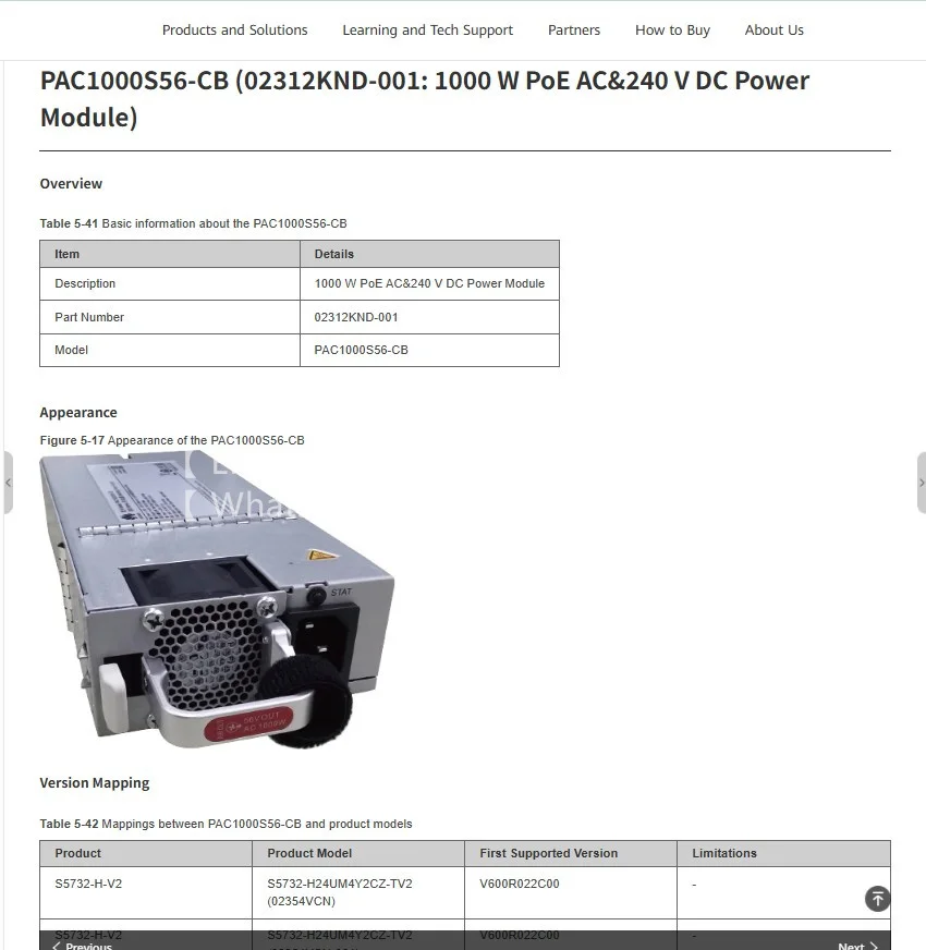 PAC1000S56-CB (02312KND-001: 1000 W PoE AC&240 V DC Power Module) 02312KND-001