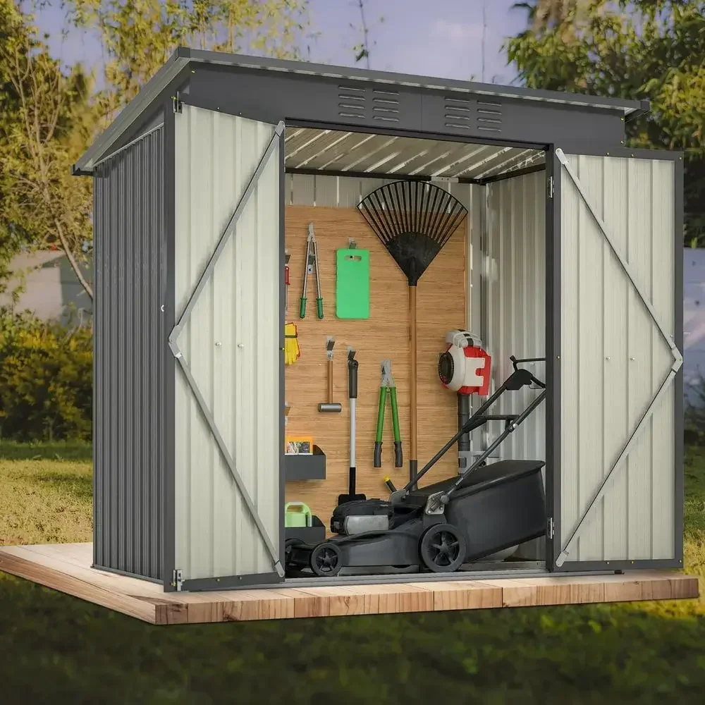 6x4ft Galvanized Steel Outdoor Storage Shed - Utility Tool Shed for Garden, Patio, Lawn
