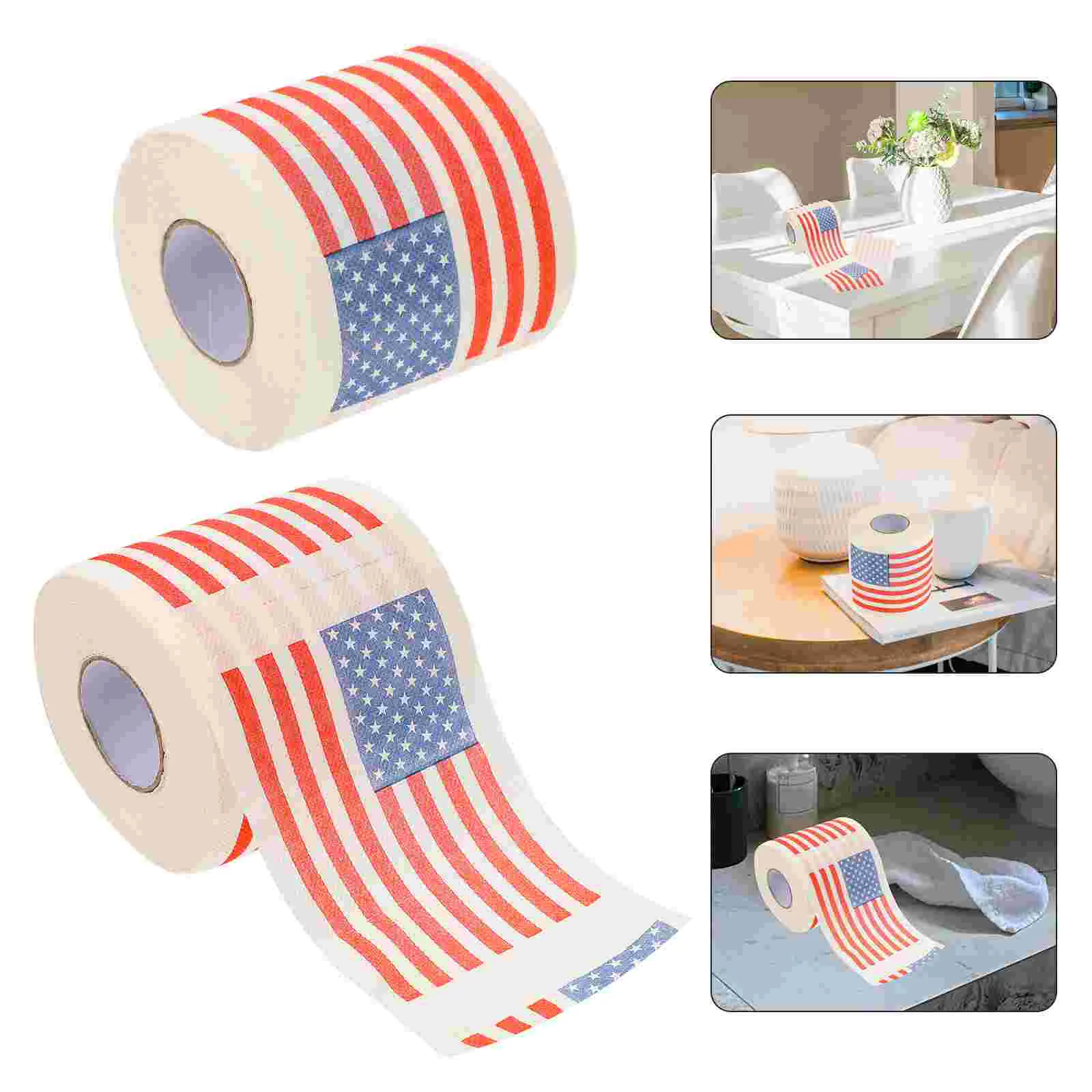 Servilletas de papel con bandera americana, 2 rollos, tejido, inodoro de escritorio, pulpa de madera impresa, baño usado