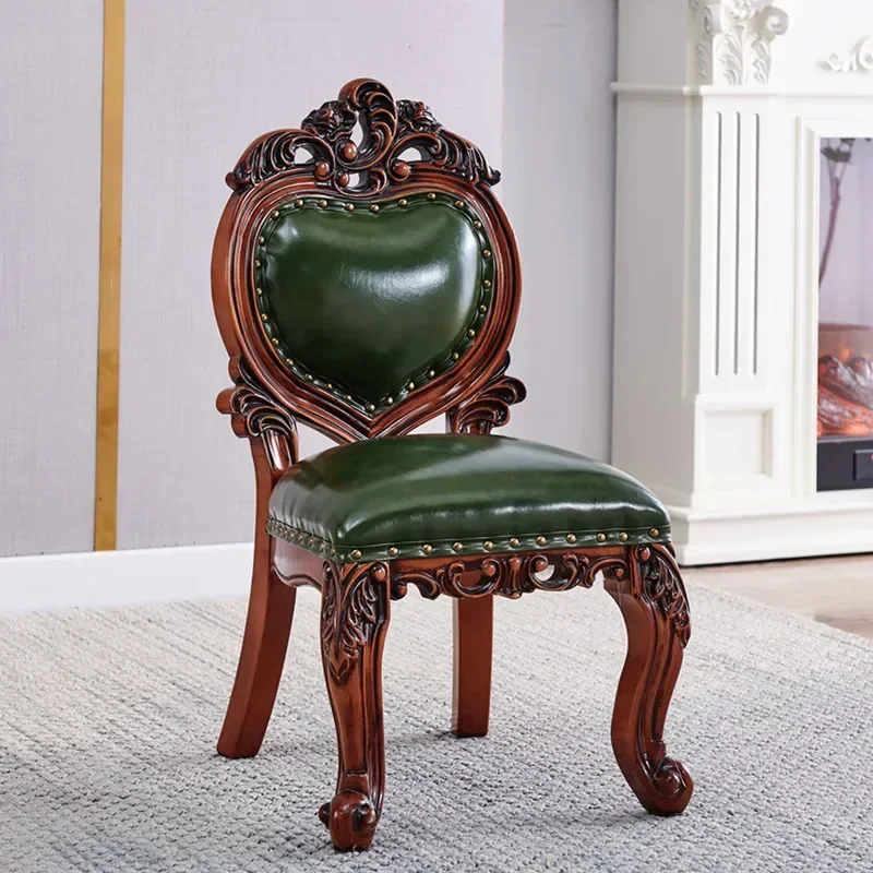 American Small Adult Chair Room Children Backrest European Leather Chair Luxury Solid Wooden Taburetes Madera Home Furniture
