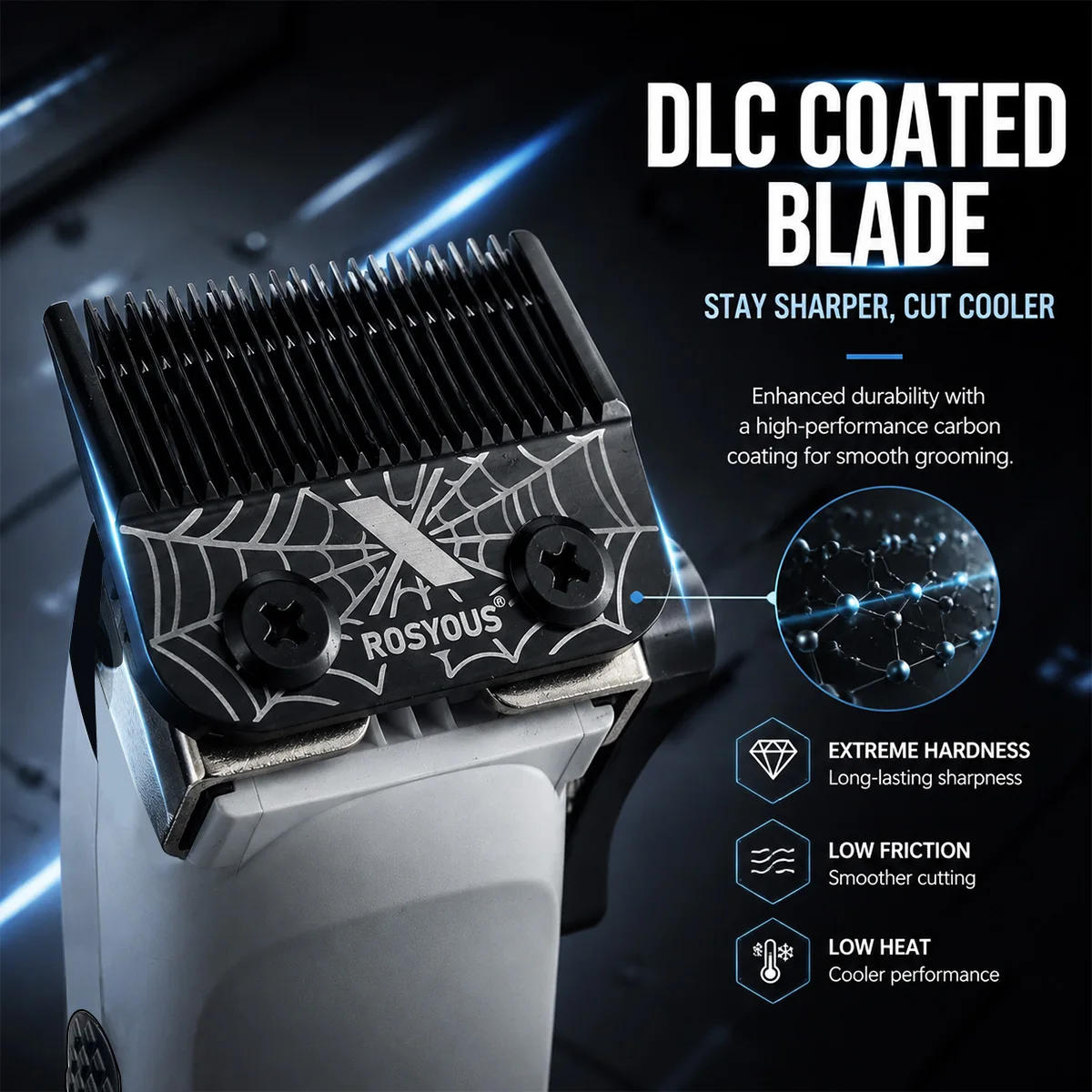 ROSYOUS RS-888C Men's Hair Clipper 8000RPM DLC Blade with Dock External Rotor Brushless Motor Professional Hair Cutting Machine