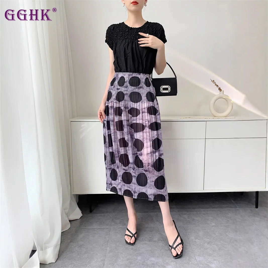 

GGHK Semi-skirt Women Summer 2025 New Digital Printing Pleated Half-body Skirt Split Comfortable Casual Pleated Women Skirt