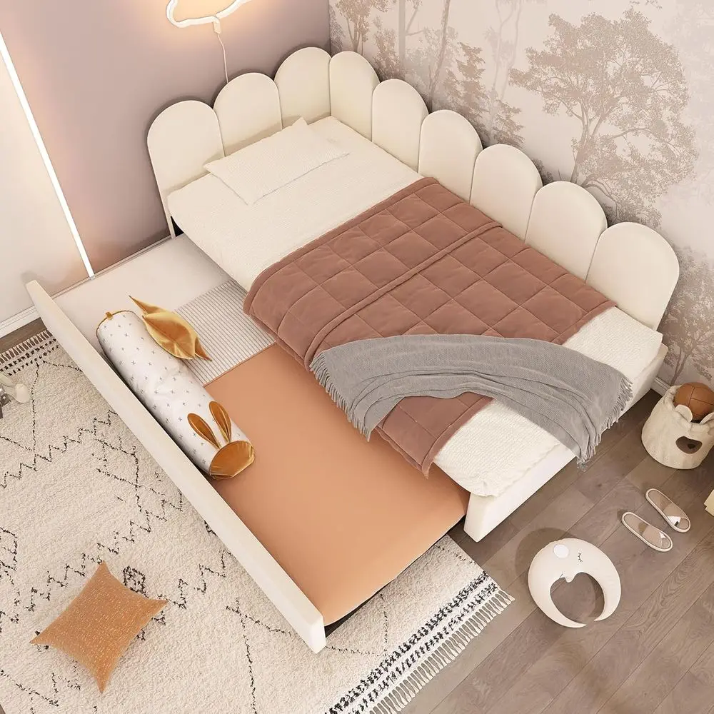 

Velvet Twin Size Daybed with Pull-Out Single Sofa Bed for Adults & Children, 90x190cm
