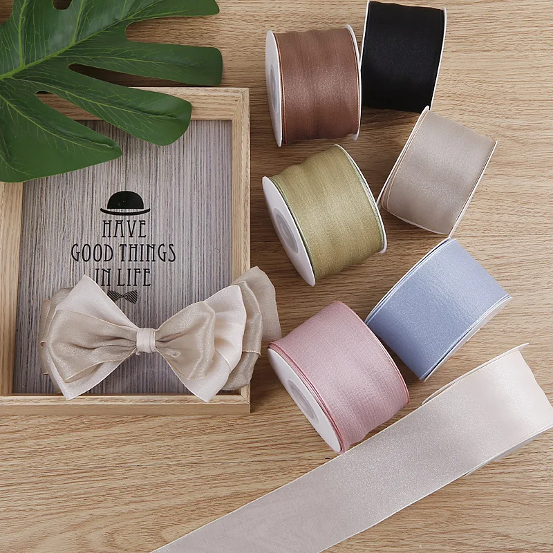 20 Yards 50MM Glisten Bright Silk Chiffon Bows Ribbon Hair DIY Handmade HeadwearMaterial Crafts Accessories Gift Wrapping