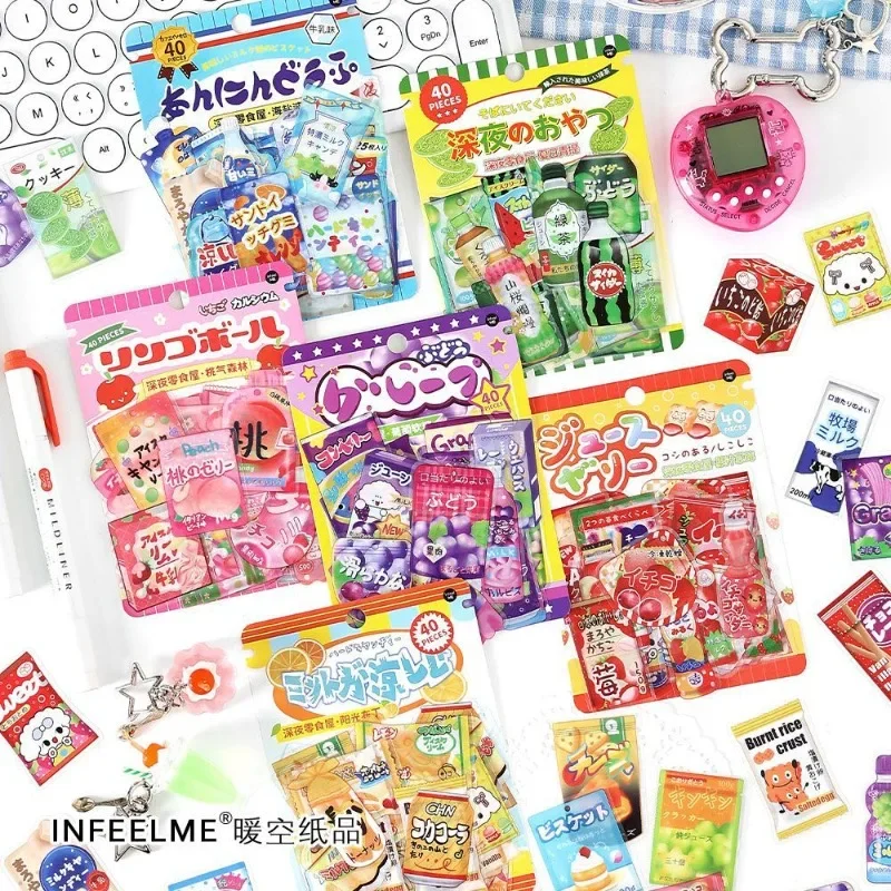 Autocollants japonais de dessin animé pour enfants, autocollants de journal de scrapbooking, collations de boissons, mode rétro, cadeau doux, Y2K, ensemble de 40 pièces