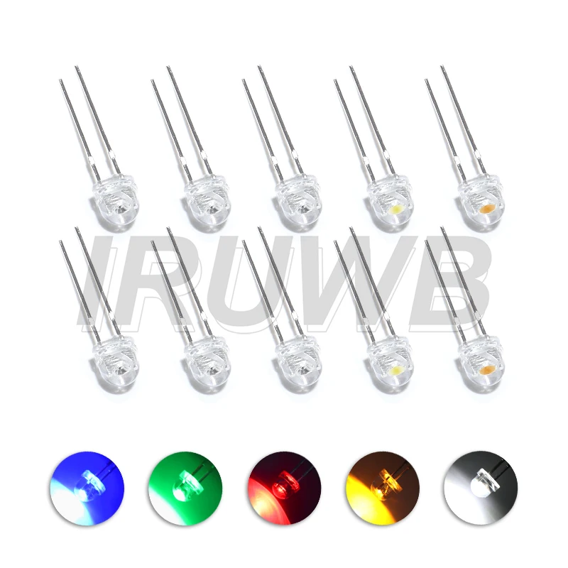 5mm Leuchtdioden für DIY-Elektronik F5 Superhelle Strohhut-LEDs in Blau, Grün, Rot, Gelb und Weiß