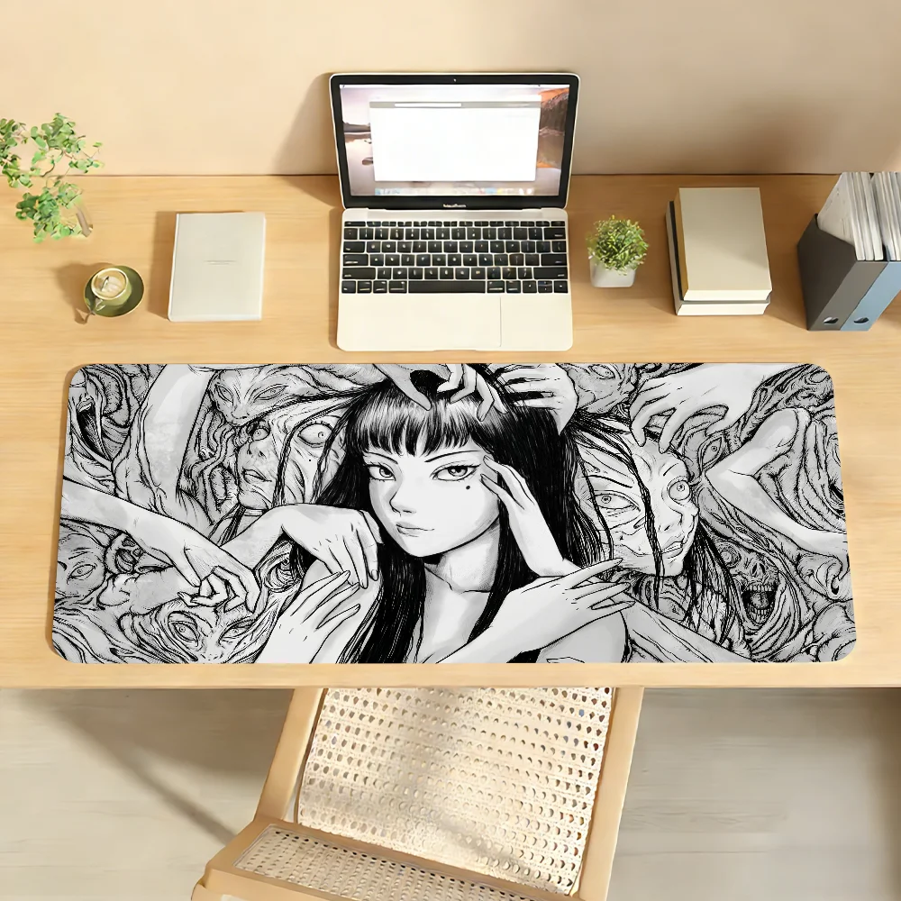 XXL Gothic School Uniform Beauty Mark Girl Mouse Pad, Stitched Edges Non-Slip Rubber Gaming Desk Mat for Keyboard Laptop Office