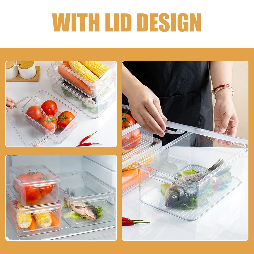 

3-Piece Fridge Storage Box Set Clear Food Containers Kitchen Freezer Organizer Bins Large Medium Small Refrigerator Vegetable