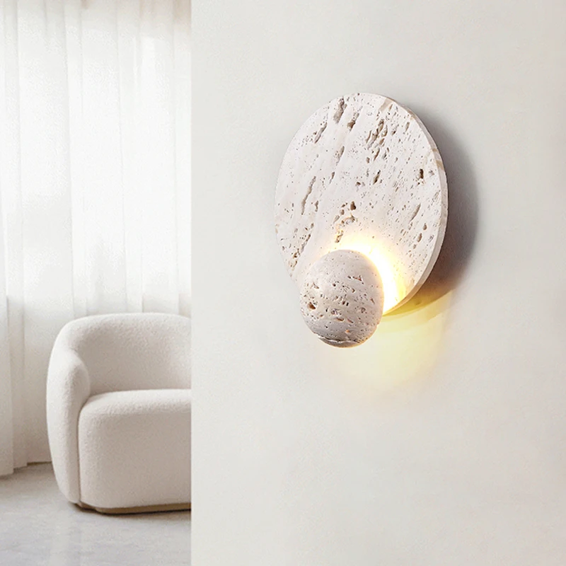 New Type Natural White Cave Stone Creative Design Disk Wall Lamp Modern Simple Room Living Room Background Decoration Led Lights