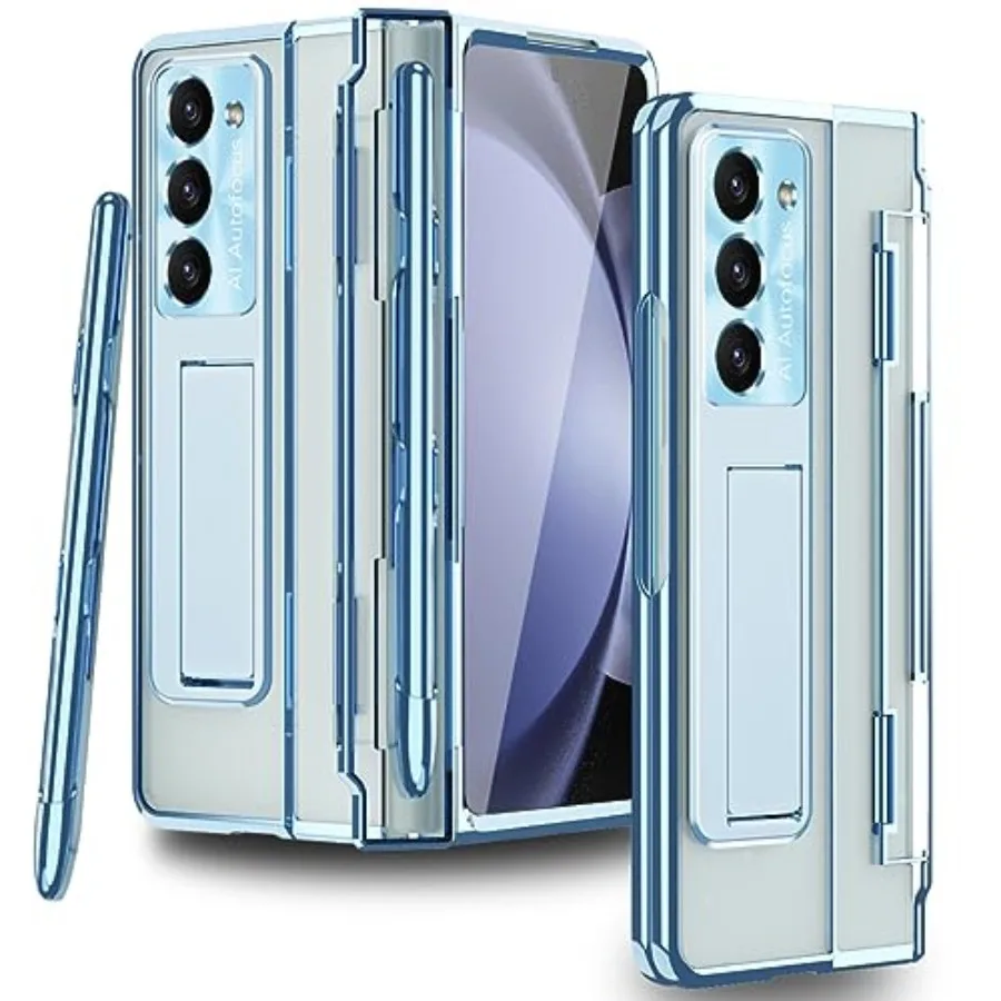 

Чехол для Samsung Galaxy Z Fold 5 с держателем для S Pen, портативной подставкой и прозрачной защитной пленкой для переднего экрана.