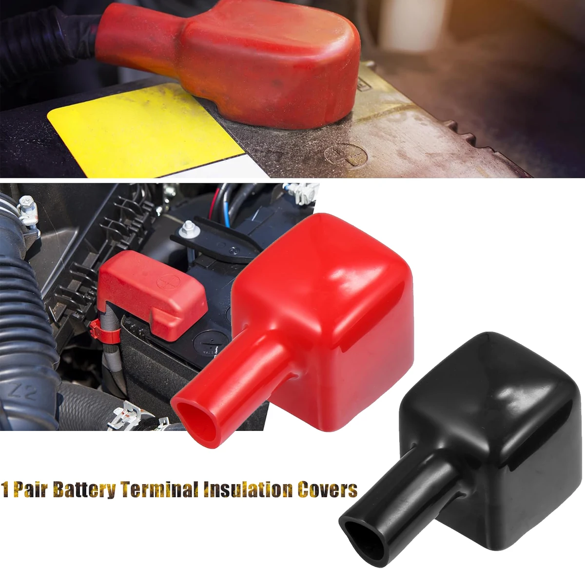 Battery Pile Head Square Insulating Cap Protective Cover 1Pair of Battery Terminal Covers Red & Black Positive and Negative