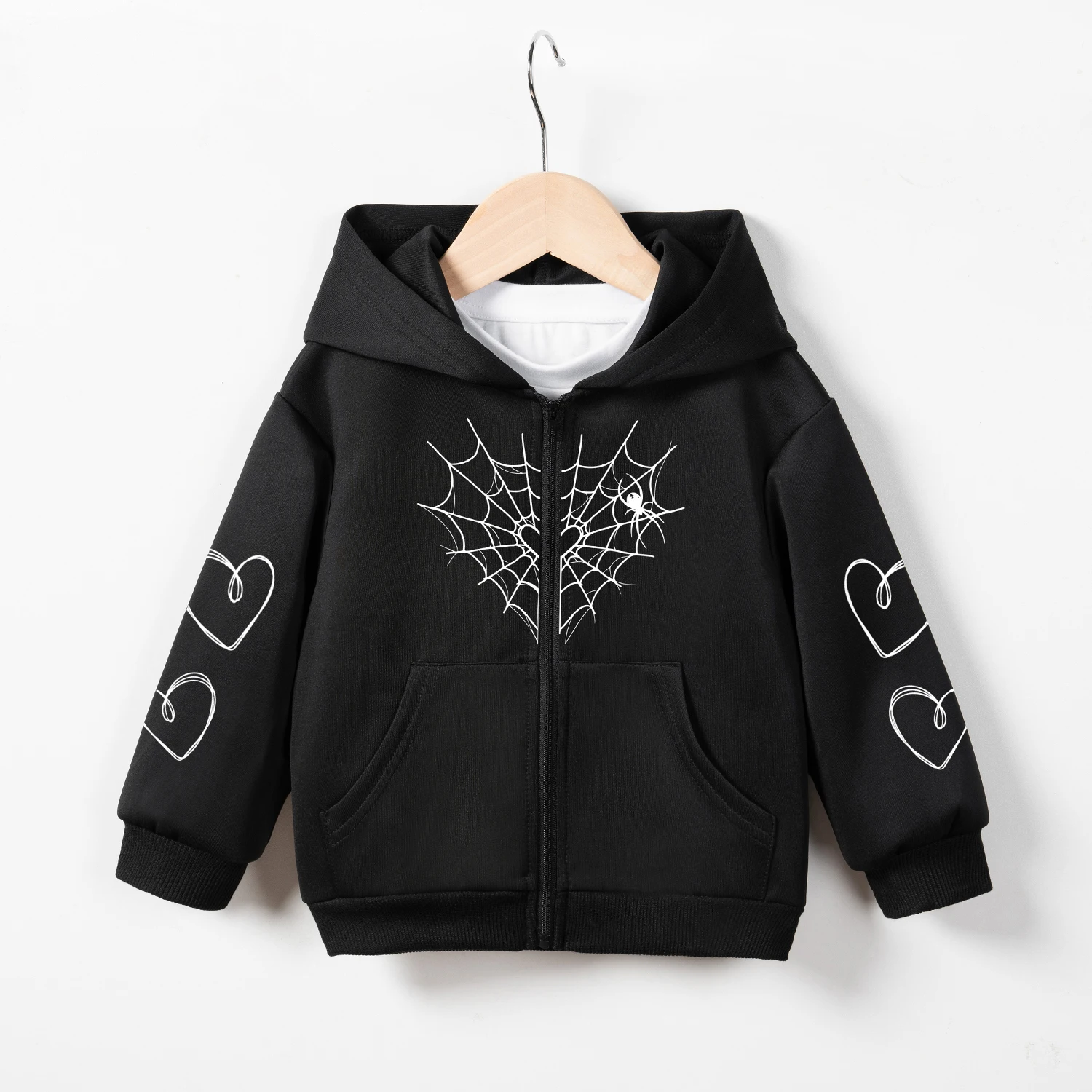 New Kids Hoodie Autumn Boys and Girls Jacket Zipper Fashion Spider Web Love Print Kids Sweatshirt