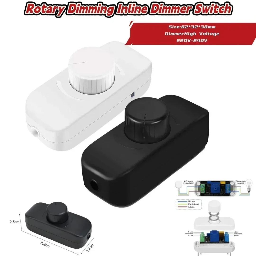 Rotary Dimming Inline Dimmer Switch With Memory Function Noise-Free LED Dimmer Switch Work Seamlessly With Dimmable Lights