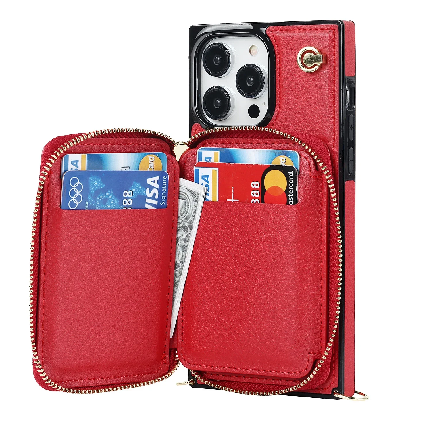 Zipper Purse Bag Card Holder Leather Flip Case For iPhone 14 15 16 Pro Max 12 13 X XS XR 7 8 Plus SE2022 Wallet RFID Stand Cover