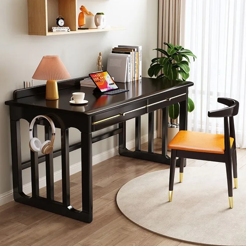 DSA black all solid wood desk household simple modern writing table student study adult desk bedroom computer desk