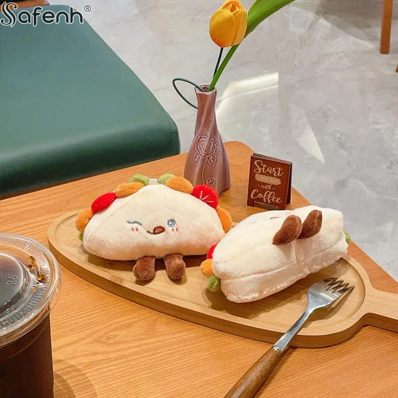 Cute Cartoon Taco Plush Keychain Food Stuffed Sandwich Pendant Soft Bag Charm Backpack Purse Car Key Ring Decoration Gift
