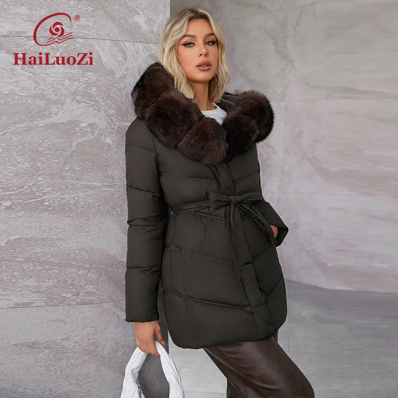 HaiLuoZi 2024 New Women\'s Winter Coat Warm Hooded Thickened Bio Cotton Women\'s Parka Coat Solid Color Women\'s Coat 622-1