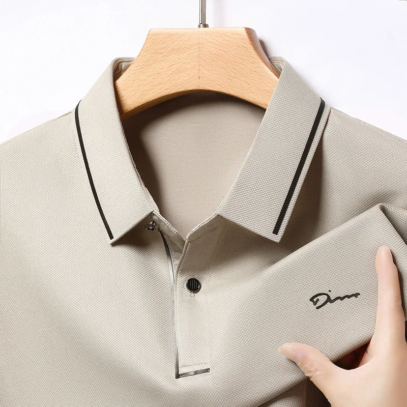 New Men's Business Casual Long Sleeved Shirt with Badge Solid Color Polo Shirt Fashionable Breathable Comfortable Versatile Top