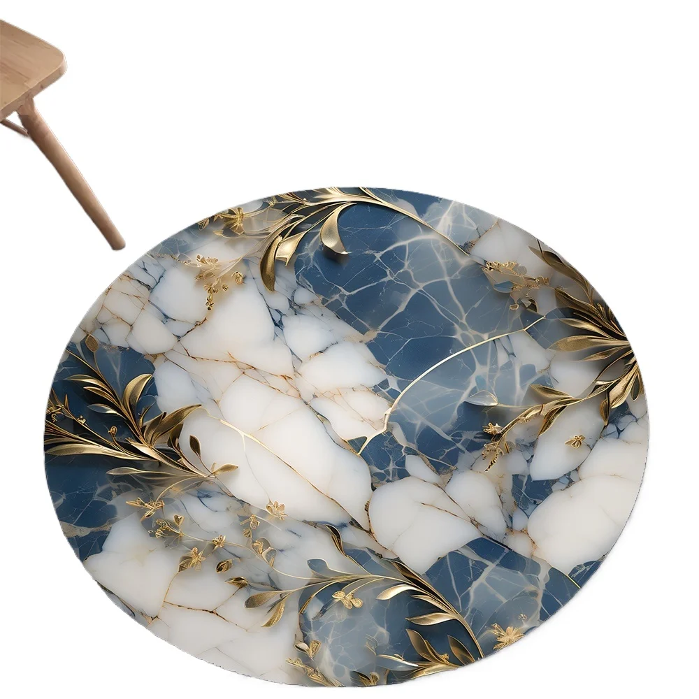 Tapis rond luxueux couleur marbre blanc or, nouveau Style, pour décoration de chambre à coucher et de salon, tapis de sol pour décoration d'animaux de compagnie, 2025