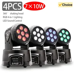 4PCS 7*10W luci da palcoscenico a testa mobile RGBW 4-in-1 luce da discoteca professionale Home Party Stage lampada ambientale DMX512 controllo del suono Ligh