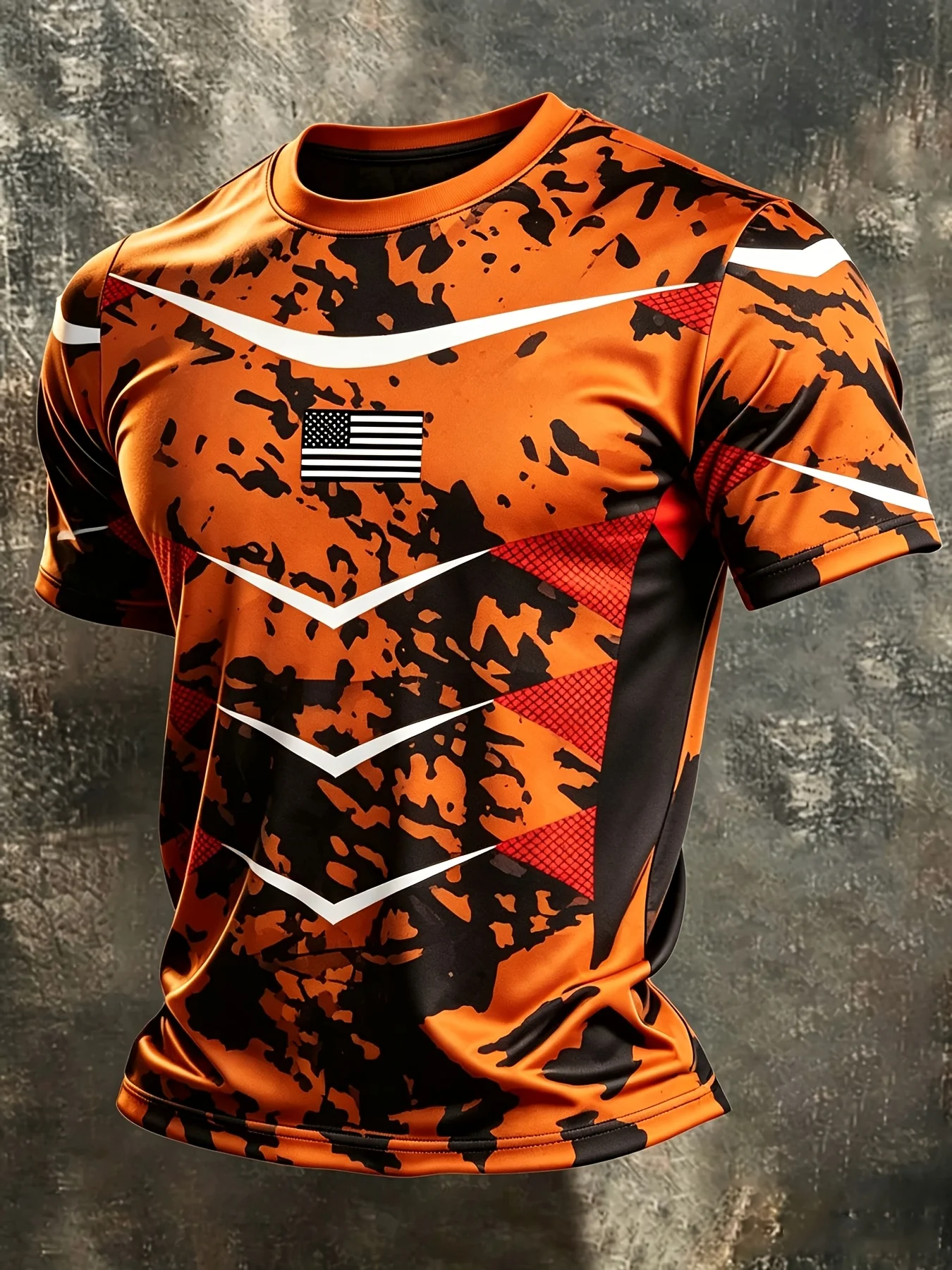 New Unisex Vintage Camouflage American Flag T‑Shirt Men Women Short Sleeve Tops Fitness Training Active‑Wear Casual Sport Tees