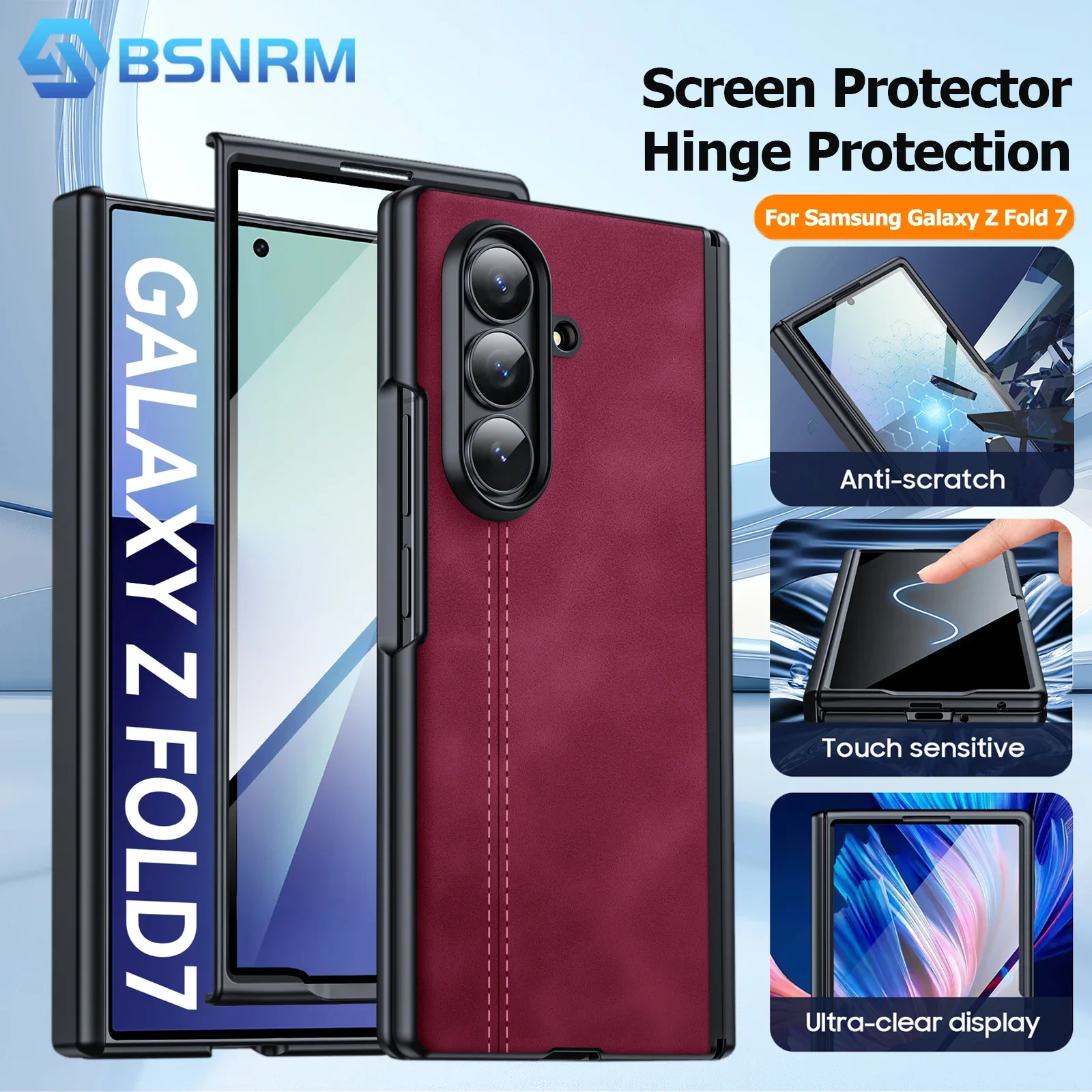 

Для Galaxy Z Fold 7, передняя встроенная HD-защита, искусственная кожа + жесткий корпус ПК, ультратонкий тонкий прочный защитный чехол, красный