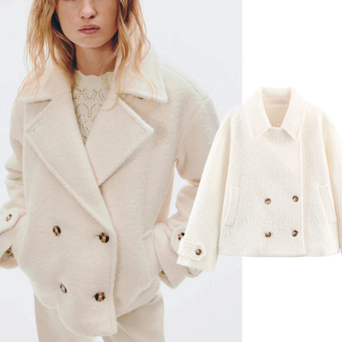 

Maxdutti Woman Clothes Minimalist Woolen Terry Cloth Jacket Coat Women Tops White Color Elegant Winter Women's Jacket