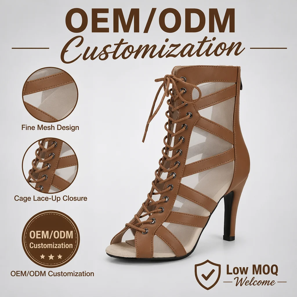 Women's Stiletto Heels Lace-up Ankle Dance Boots Leather Sexy Party Jazz Ballroom Pole Stage Ladies Fashion Shoes Dance