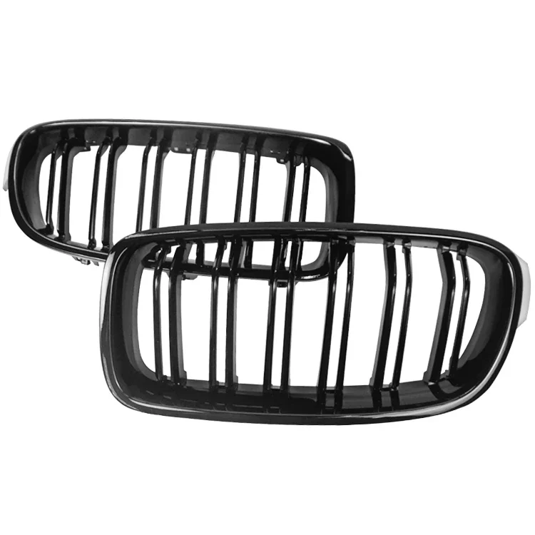 1 Pair Gloss Black Double Slat Line Front Grille Kidney Grill For Bmw 3 Series F30 F35 2012-2017