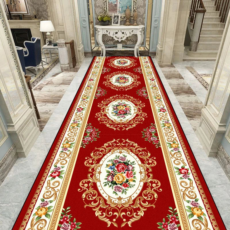 European Style Long Corridor Carpets Home Decoration Runners Floor Mat Hall Hallway Aisle Large Rugs Room Decor Bedside Carpet