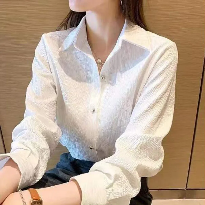 Spring Autumn New Women\'s Commute Solid Single-breasted Shirt Elegant Stylish Polo-Neck Vintage Long Sleeve Blouse for Female