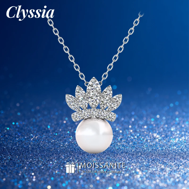 

CLYSSIA элегантное ожерелье с подвеской из муассанита и жемчуга цвета D, стерлинговое серебро 925 пробы, белое золото 18 карат, покрытие для женщин, ювелирные изделия с GRA